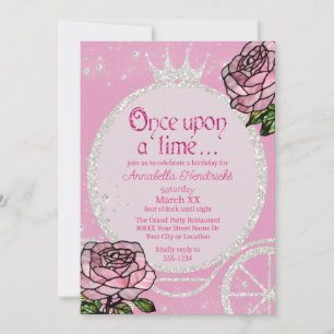 Invitación Coche de Princesa de Cuento de Hadas & Rosas Rosad