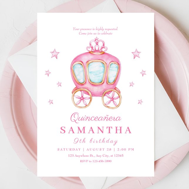 Invitación Coche de princesa feliz cumpleaños (Subido por el creador)