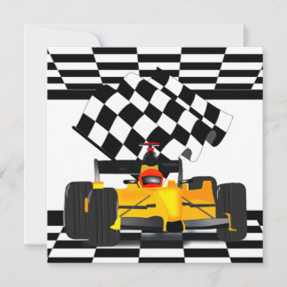 Invitación Coche de raza amarilla con bandera verificada