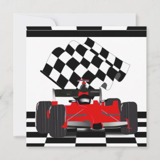 Invitación Coche de raza roja con bandera verificada