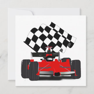 Invitación Coche de raza roja con bandera verificada