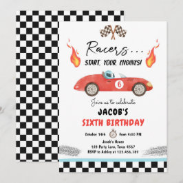 Invitación Coche de raza roja Niño Curioso Rápido Cumpleaños