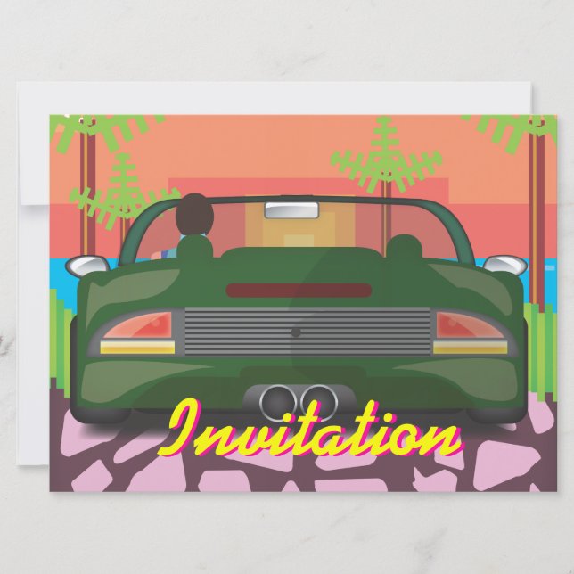 Invitación Coche deportivo de arcade de los 80 (Anverso)