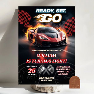 Invitación Coche Deportivo Rojo de Cumpleaños Corredor