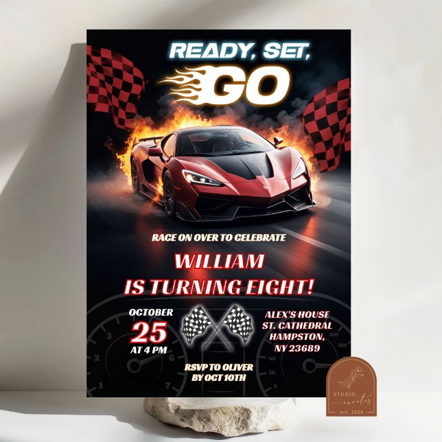 Invitación Coche Deportivo Rojo de Cumpleaños Corredor (Subido por el creador)