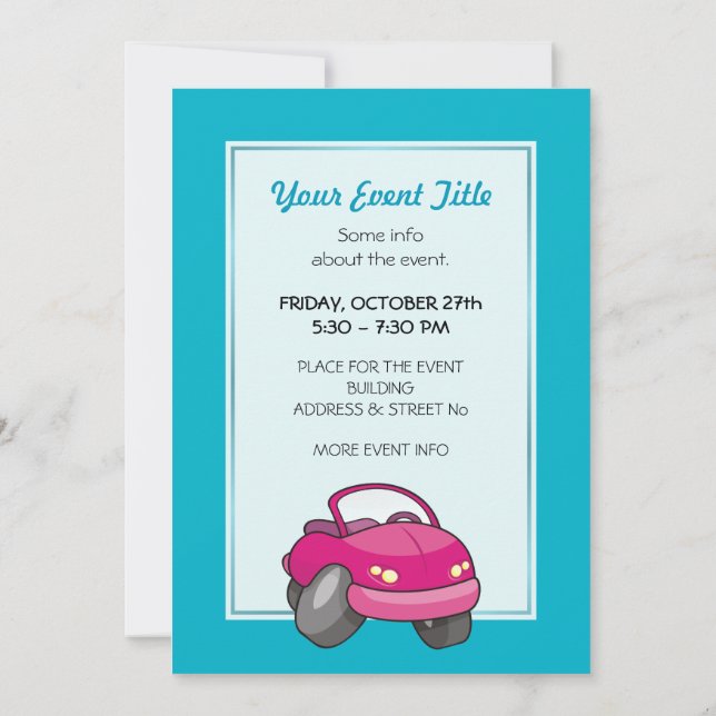 Invitación Coche Personalizado rosa (Reverso)