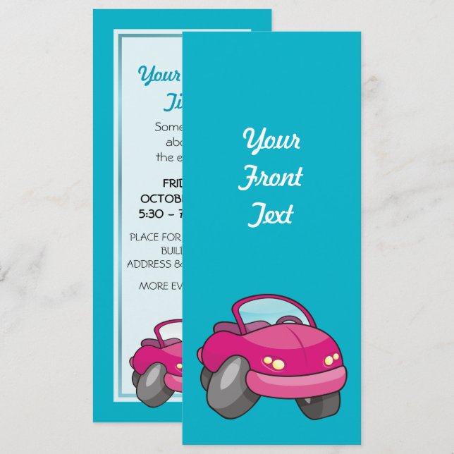 Invitación Coche Personalizado rosa (Anverso / Reverso)