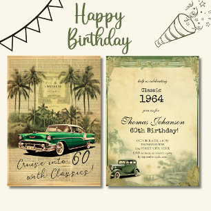 Invitación Coche retro vintage 60ª fiesta de cumpleaños del p