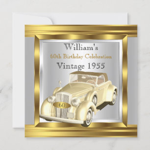 Invitación Coche retro vintage Gatsby Deco Crema de oro Plata