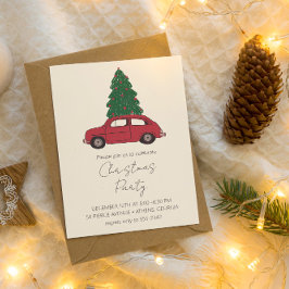 Invitación Coche rojo con árbol de Navidad | Minimalista cose