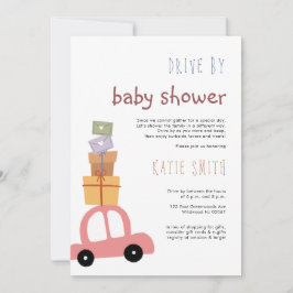 Invitación Coche rosa lindo con regalo de Baby Shower