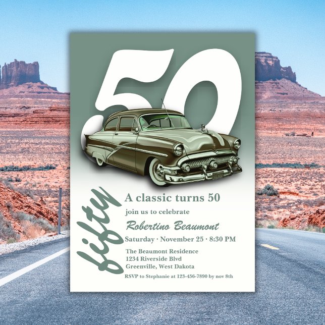 Invitación Coche Verde Clásico Cumple 50 Años (Subido por el creador)