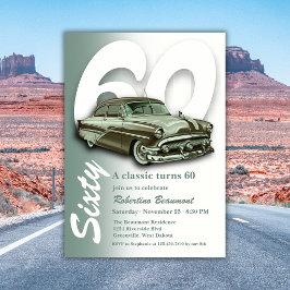 Invitación Coche Verde Clásico Cumple 60 Años