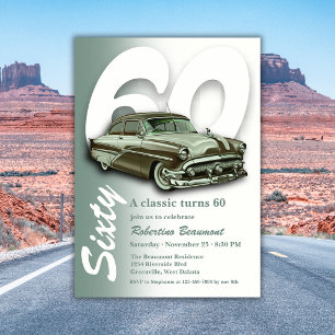 Invitación Coche Verde Clásico Cumple 60 Años