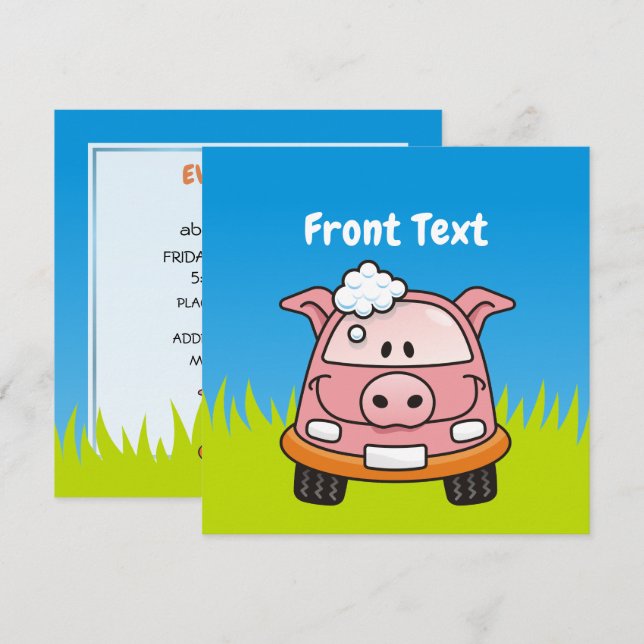 Invitación Coche Wash Pig (Anverso / Reverso)