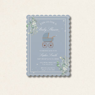 Invitación Cochecito de Bebé Azul Polvoriento Cumple de Bebé 