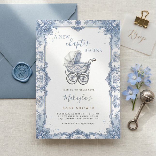 Invitación Cochecito de bebé con estampado Toile de chinoiser (Subido por el creador)