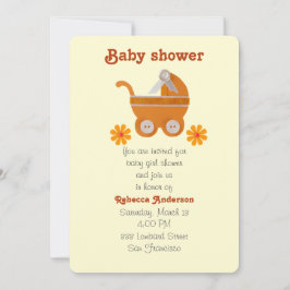 Invitación Cochecito de bebé naranja, flor naranja para baby 