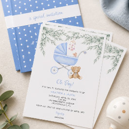 Invitación Cochecito de bebé Oh Boy y Móvil para Ducha