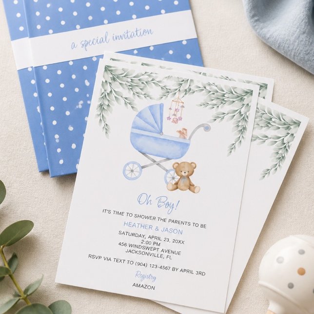 Invitación Cochecito de bebé Oh Boy y Móvil para Ducha (Subido por el creador)