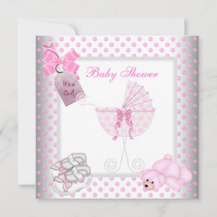 Invitación Cochecito de Bebé Rosa para Baby Shower de Niña Ad