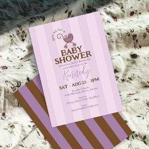 Invitación Cochecito de Bebé Vintage Morado Rayado Fiesta de
