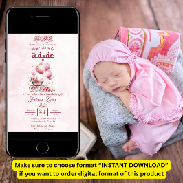 Invitación Cochecito de globo rosa Niña musulmana Aqiqah