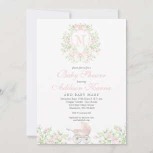 Invitación Cochecito de niña Monograma
