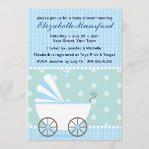 Invitación Cochecito de niño azul Baby Shower