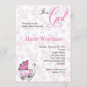 Invitación Cochecito de niño rosado Baby Shower Invitationas