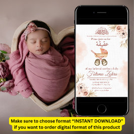 Invitación Cochecito floral rosa niña musulmana Aqiqah Invi
