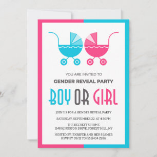 Invitación Cochecito para Bebés Niño o Niña Gemelos Revelació