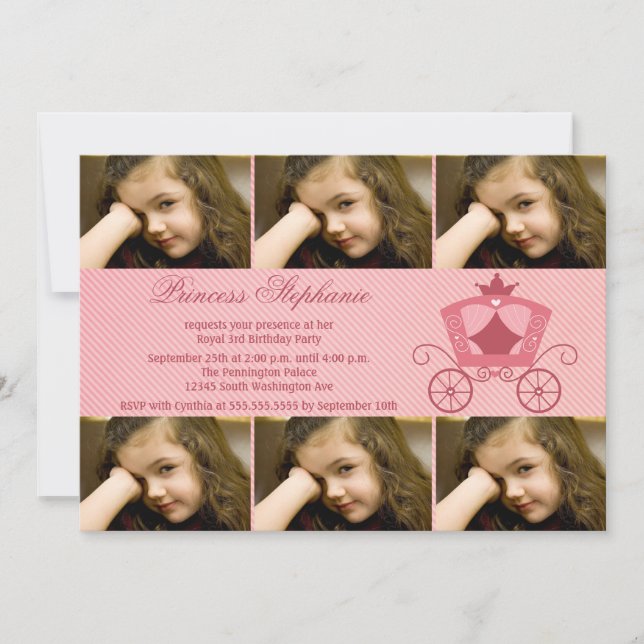 Invitación Cochecito rosa dulce 6 fiesta de cumpleaños de fot (Anverso)