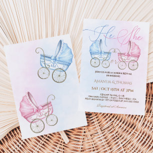 Invitación Cochecitos de Bebé Rosa y Azul Revelación de Géner