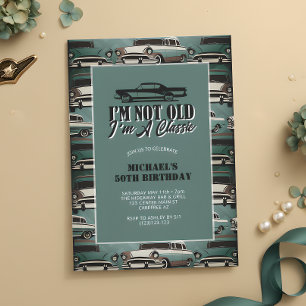 Invitación Coches Clásicos Antiguos Cumpleaños 50
