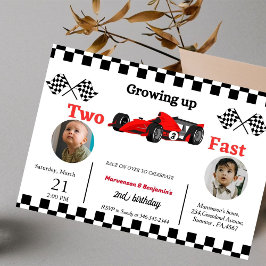 Invitación coches de Carreras bithday gemelos creciendo dos r