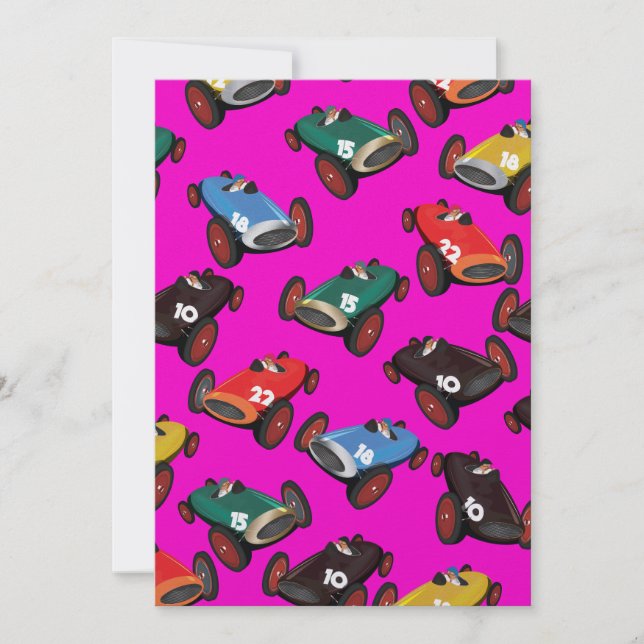Invitación Coches de Carreras de época (Anverso)