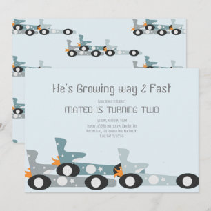 Invitación Coches de Carreras Retro Cumpleaños Luna Estrellas