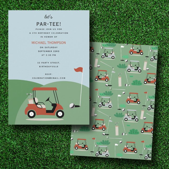 Invitación Coches de golf Moderno Tema del golf Cumpleaños (Golf Carts Modern Golfer Golf Theme Birthday Invitation)