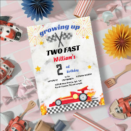Invitación coches de niños rojos Race Car dos cumpleaños rápi