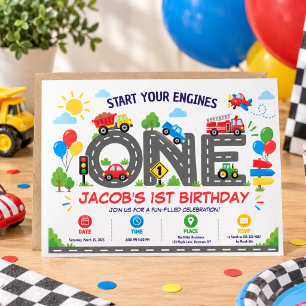 Invitación Coches de transporte lindos cumpleaños niño 1