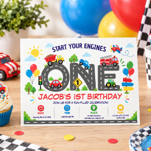 Invitación Coches de transporte lindos niño cumpleaños número