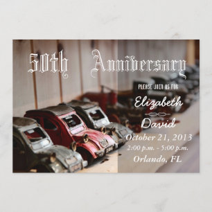 Invitación Coches Rojos Antiguos 50 Aniversario