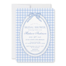 Cochino de Gingham Azul con Lazo para Despedida de