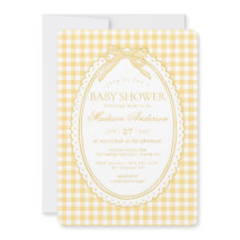 Cochita de gingham amarillo con lazo para baby sho