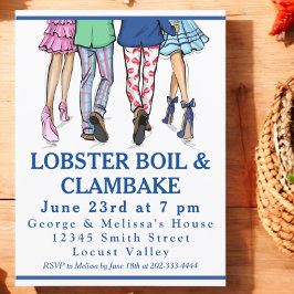 Invitación Cocido de Langosta y Almejas Preppy & Barbacoa de 
