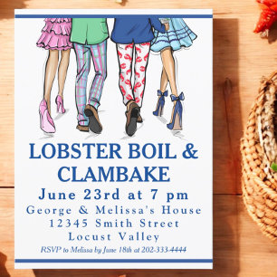 Invitación Cocido de Langosta y Almejas Preppy & Barbacoa de 