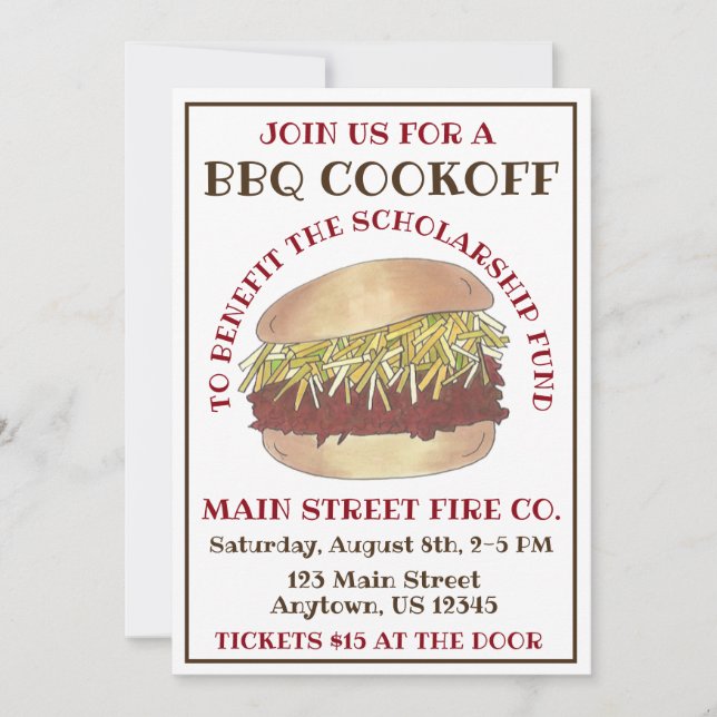 Invitación Cocina de Sandwich de barbacoa de cerdo con barbac (Anverso)