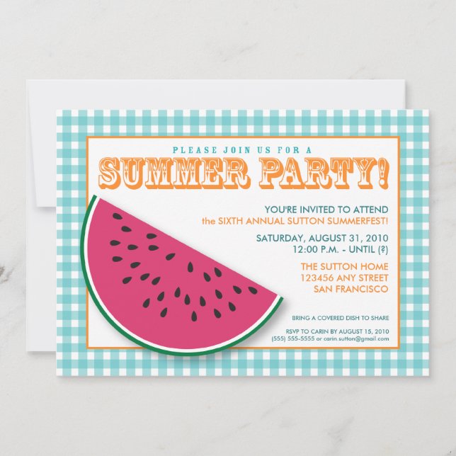 Invitación Cocina de verano de la sandía/Invitación a barbaco (Anverso)