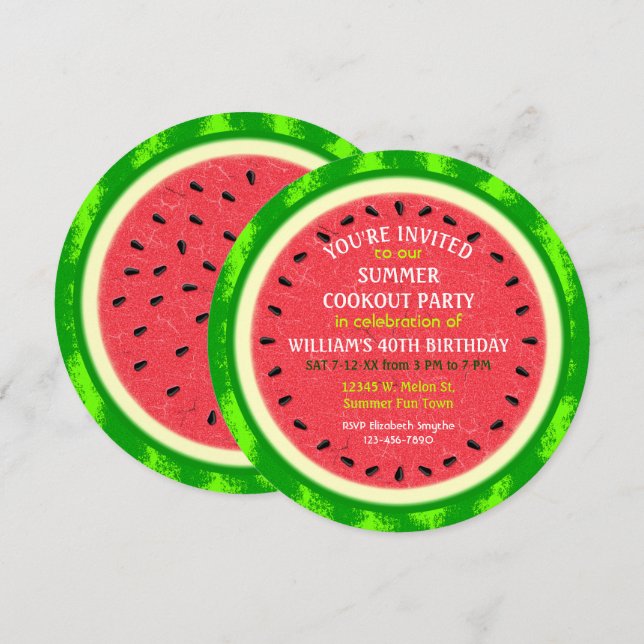 Invitación Cocina Fiesta de verano de Watermelon Slice o cump (Anverso / Reverso)